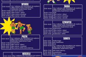 Plakat informacyjny, wakacje 2024 na Orliku