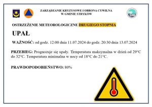OSTRZEŻENIE METEOROLOGICZNE DRUGIEGO STOPNIA - UPAŁ