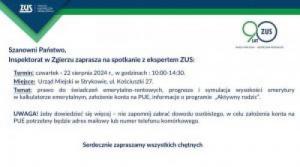 Konsultacje ZUS - 22.08.2024 r.