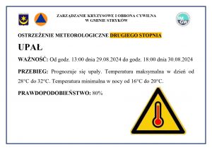 OSTRZEŻENIE METEOROLOGICZNE DRUGIEGO STOPNIA - UPAŁ