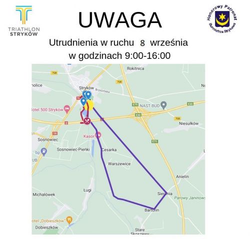 Triathlon Stryków 2024 - utrudnienia w ruchu