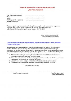 Konkurs "Mój Przyjaciel Miś" - formularz zgłoszeniowy