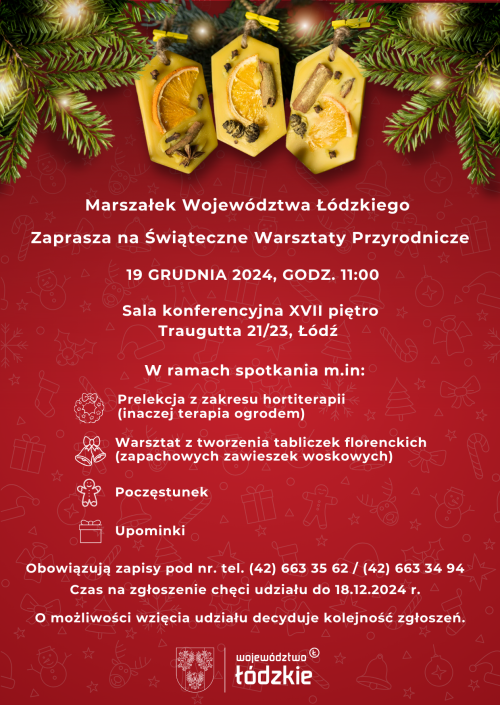 Zaproszenie Świąteczne Warsztaty Urząd Marszałkowski