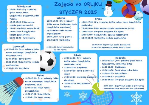 Harmonogram Orlik Styczeń 2025