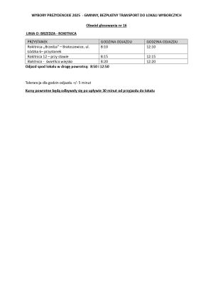 WYBORY PREZYDENCKIE 2025  - GMINNY, BEZPŁATNY TRANSPORT DO LOKALI WYBORCZYCH