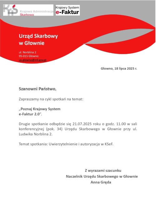 Spotkanie z cyklu "Poznaj Krajowy System e-Faktur 2.0" w Urzędzie Skarbowym