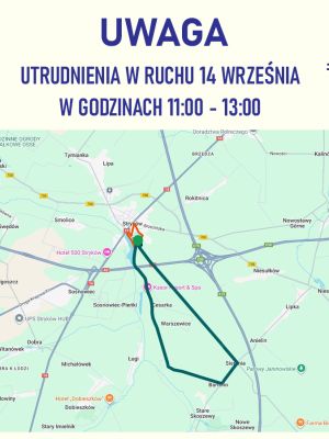 mapka - utrudnienia w ruchu 14 września