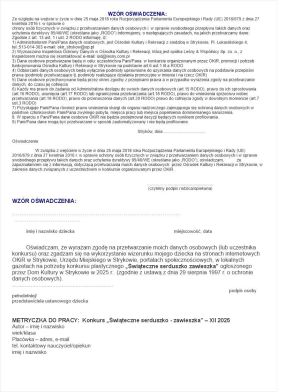 Oświadczenie dla konkursu dla przedszkoli i klas 0-II