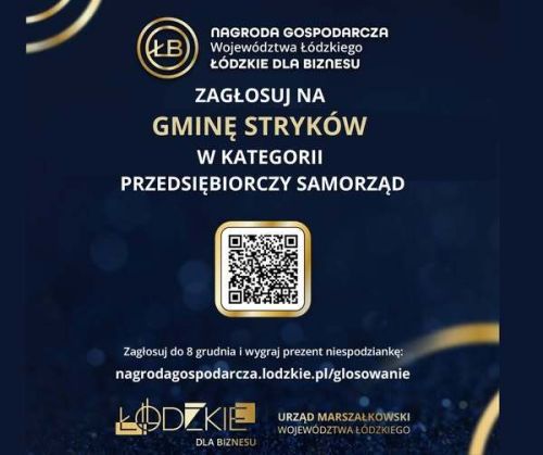 Plakat informacyjny z kodem QR do głosowania