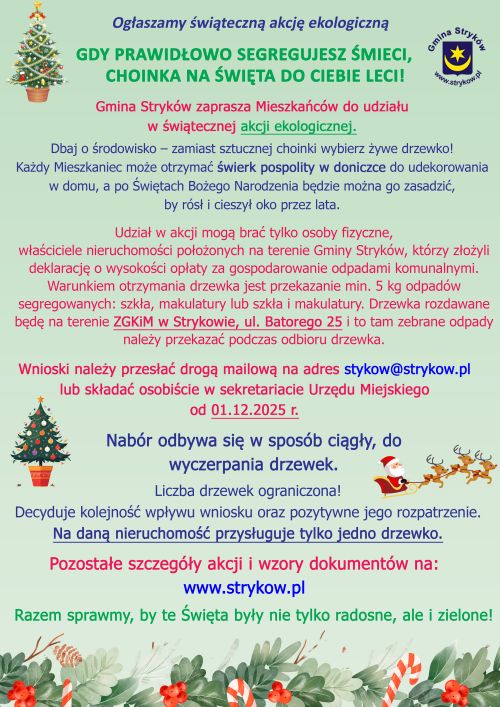 Akcja ekologiczna: Gdy prawidłowo segregujesz śmieci, choinka na święta do Ciebie leci! - choinki na święta