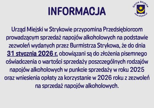 Informacja dla przedsiębiorców prowadzących sprzedaż napojów alkoholowych 2026