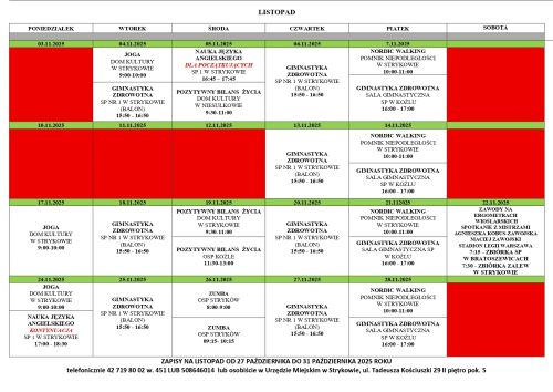 Harmonogram SAS na listopad 2025
