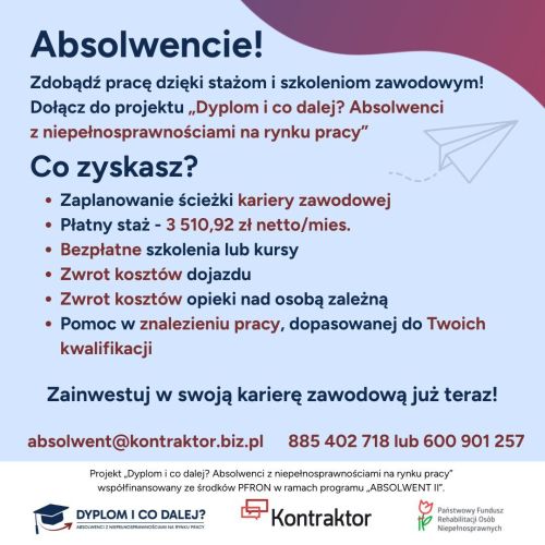 Grafika projekt "Dyplom i co dalej? Absolwenci z niepełnosprawnościami na rynku pracy"
