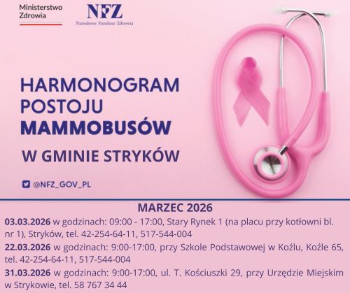 Harmonogram mammobusów w marcu 2026 w Gminie Stryków