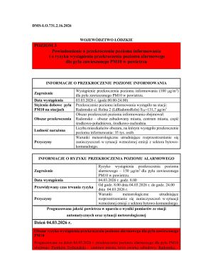 Powiadomienie o ryzyku wystąpienia przekroczenia poziomu informowania dla pyłu zawieszonego PM10 w powietrzu 4.03.2026