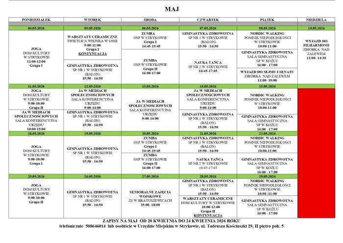 Harmonogram SAS na maj 2026