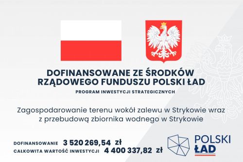Baner do projektu „Zagospodarowanie terenu wokół zalewu w Strykowie wraz z przebudową zbiornika wodnego w Strykowie”