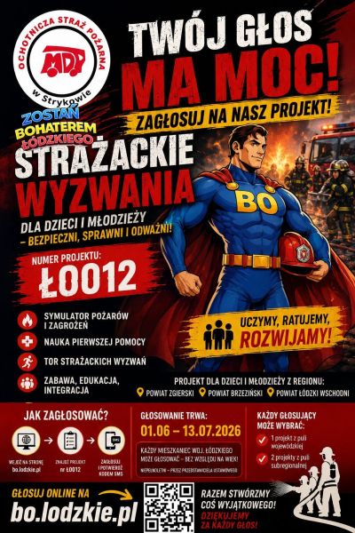 ŁO012 „Strażackie Wyzwania dla Dzieci i Młodzieży – bezpieczni, sprawni i odważni”.