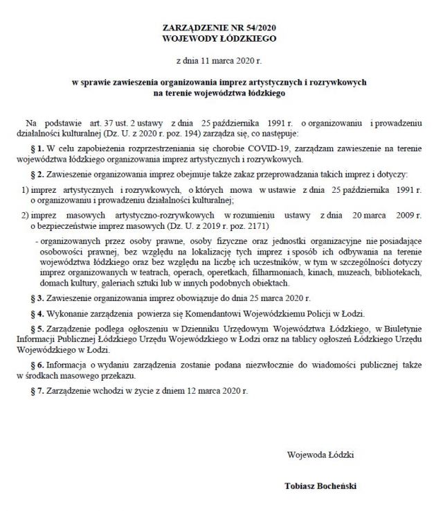 Zarządzenie Wojewody Łódzkiego
