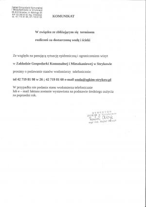 komunikat stan wodomierzy