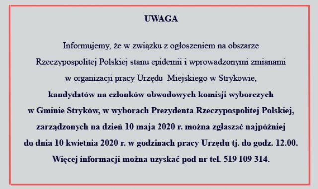 Informujemy, że w związku z ogłoszeniem na obszarze Rzeczypospolitej Polskiej stanu epidemii i wprowadzonymi zmianami w...