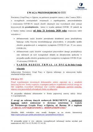 Komunikat PUP - tarcza antykryzysowa