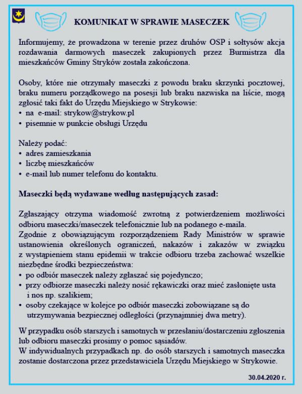 Komunikat maseczki
