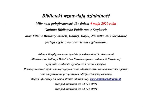 Biblioteki wznawiają działalność