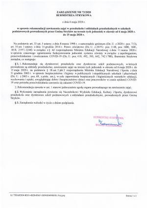 Zarządzenie 73/2020 - rekomendacja
