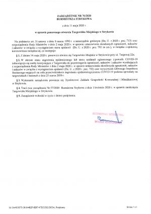 zarządzenie  -  uruchomienie targowiska od 14.05