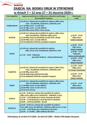 ZAJĘCIA NA ORLIKU STYCZEŃ 2020