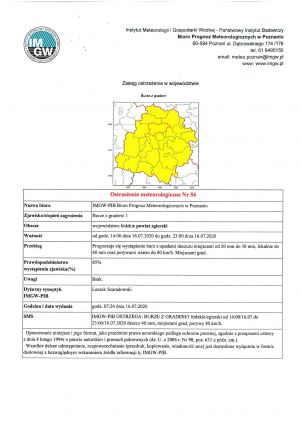 ostrzeżenie meteorologiczne nr 56