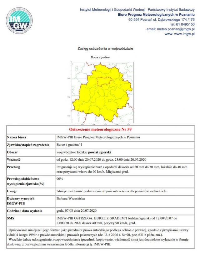 Ostrzeżenie meteorologiczne Nr 59