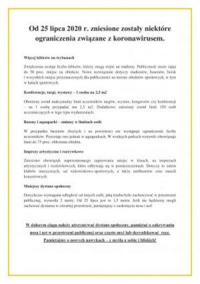 Częściowe zniesienie obostrzeń