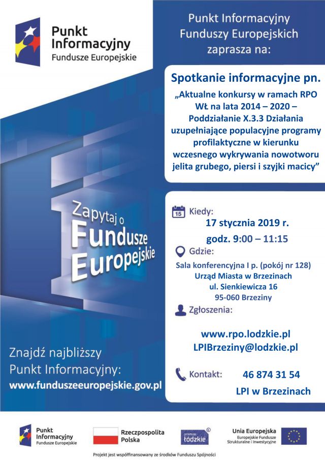 Lokalny Punkt Informacyjny Funduszy Europejskich w Brzezinach zaprasza do udziału w bezpłatnym spotkaniu informacyjnym
