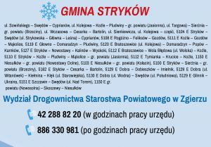 Drogi, ulice powiatowe w Gminie Stryków, telefony zgłoszeniowe