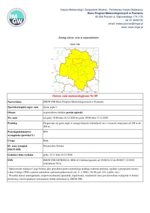 Ostrzeżenie meteorologiczne Nr 89