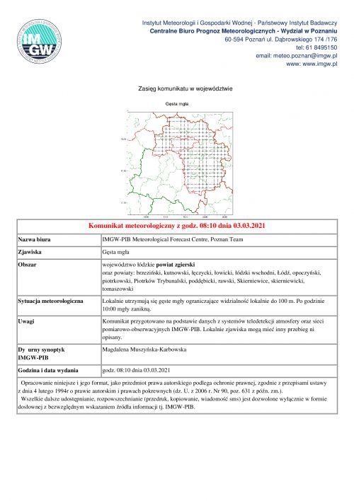 Komunikat meteorologiczny 03.03.2021