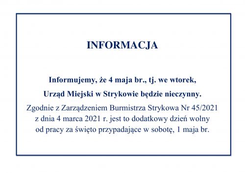 Informacja Urzędu Miejskiego w Strykowie