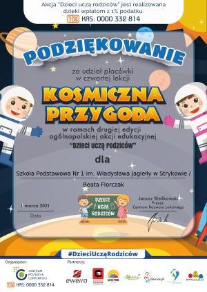 Podziękowania dla SP 1 w Strykowie