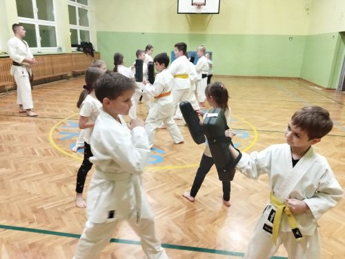 Młodzi zawodnicy karate podczas treningu