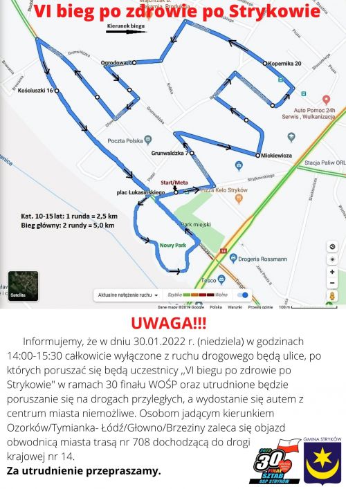 Plakat z mapką oraz informacją dla kierowców