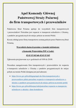 Plakat informacyjny - apel PSP do przewoźników