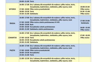 Harmonogram zajęć na Orliku we wrześniu