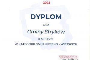 Dyplom dla Gminy Stryków za II miejsce w kategorii gmin miejsko-wiejskich