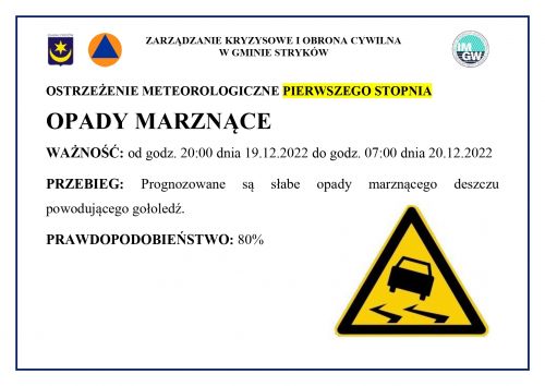 Ostrzeżenie meteorologiczne - opady marznące