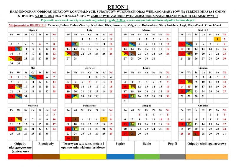 REJON 1 HARMONOGRAM ODBIORU ODPADÓW KOMUNALNYCH, SUROWCÓW WTÓRNYCH ORAZ WIELKOGABARYTÓW