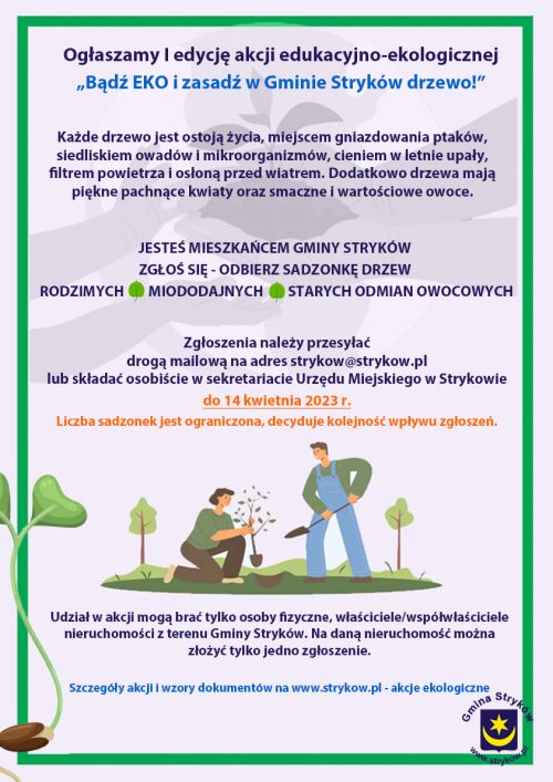 Akcja ekologiczna Bądź EKO i zasadź w Gminie Stryków Drzewo