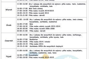 Harmonogram zajęć Orlik, wakacje 2023