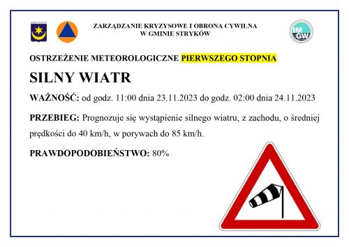 Ostrzeżenie meteorologiczne - silny wiatr